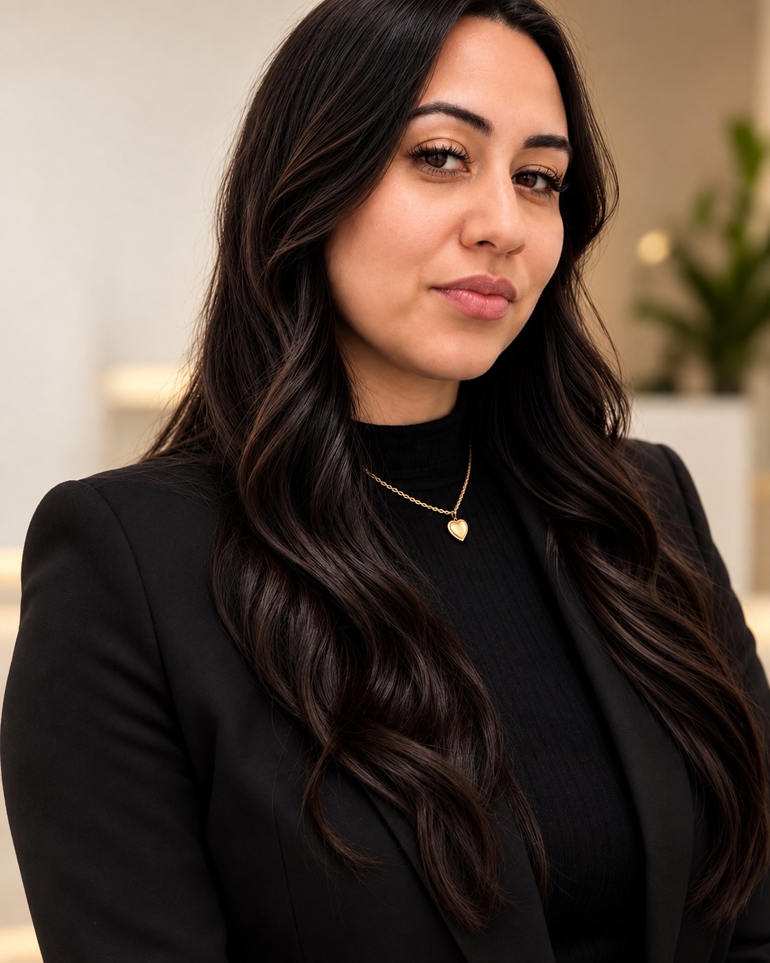Keila Domingues, enfermeira, de blazer preto